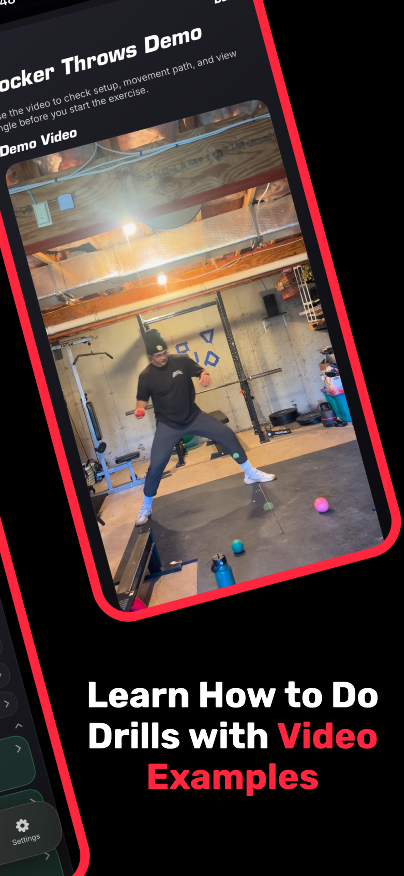 Pitch AI: Arm Care App Store screenshot showing drill video examples.