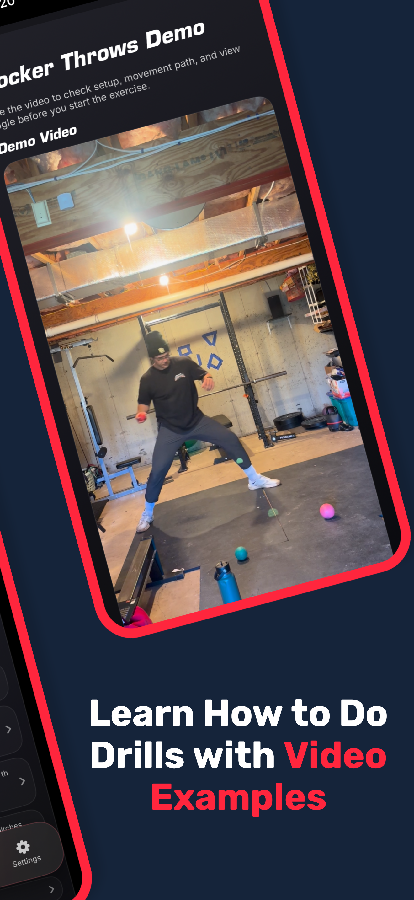 Pitch AI drill demo screen showing a video example inside the app.